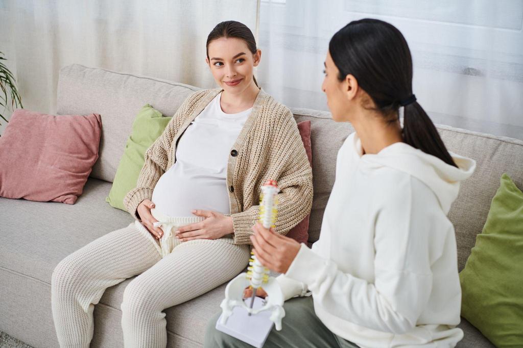 Pregnant woman sitting with a healthcare provider in an antenatal clinic.